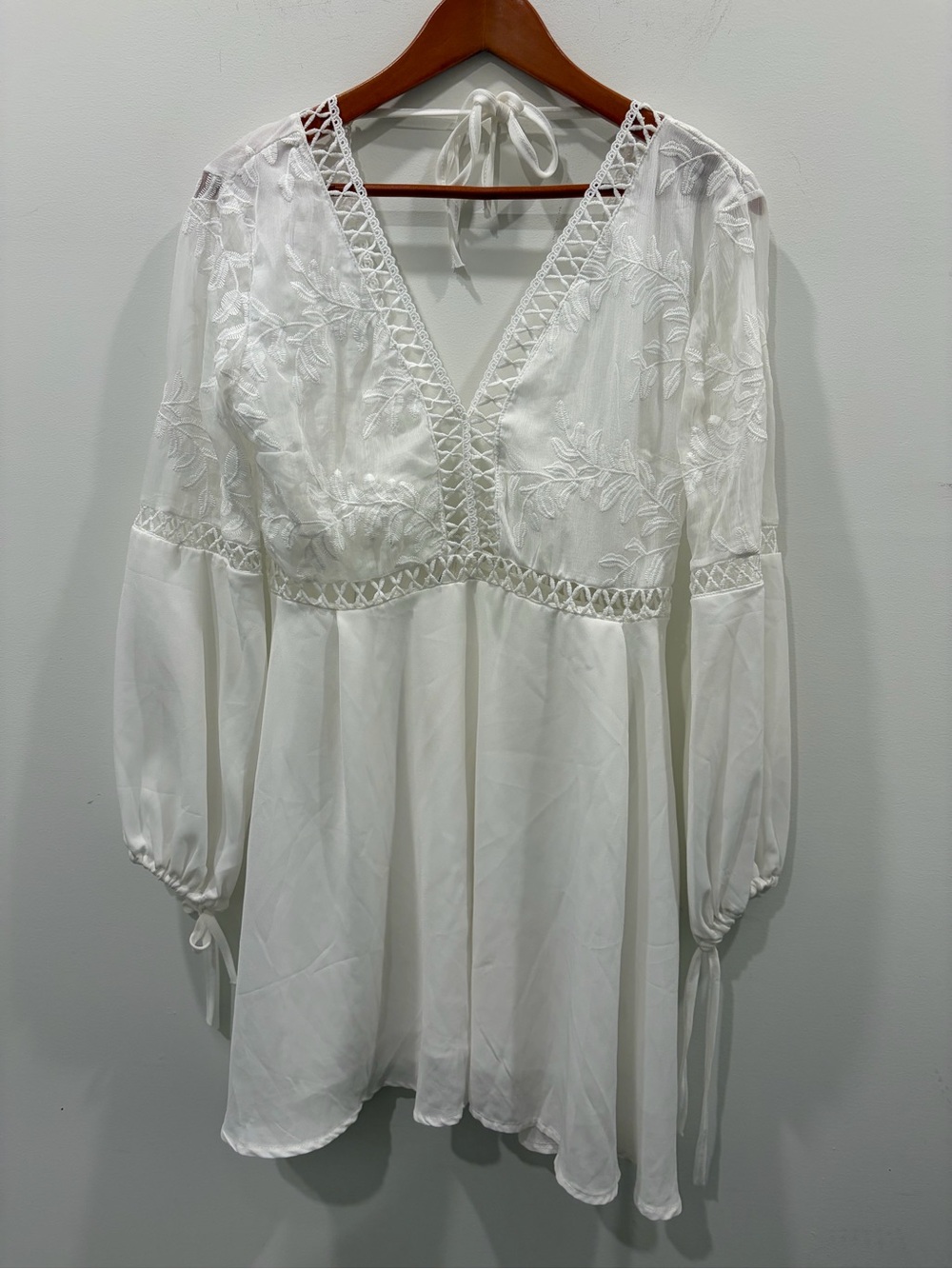White Embroidered sheer V-Neck Boho Mini Dress bridal shower fairy Cottagecore